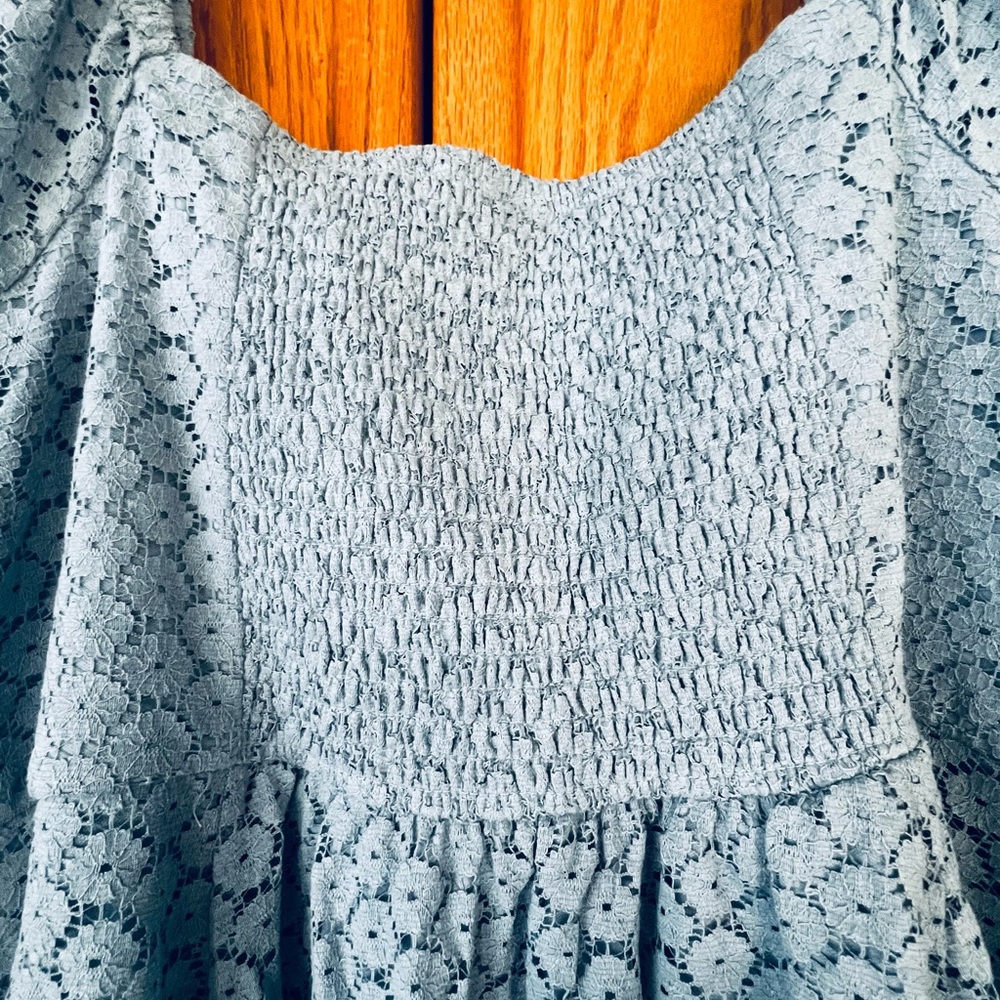 Torrid Light Blue Sweetheart Neck Lace Long Sleeve Mini Dress - Picture 6 of 9